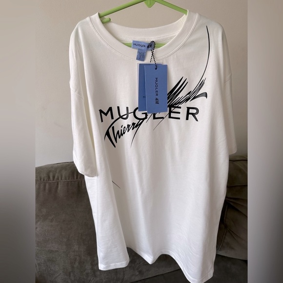 Thierry Mugler x H&M Women’s White Logo Designer Star Printed T-Shirt Medium NWT - Picture 7 of 16